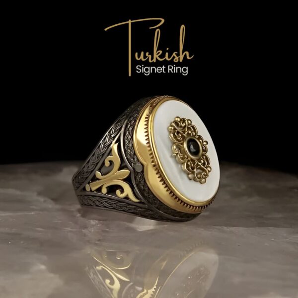 Turkish Signet Ring Round | White